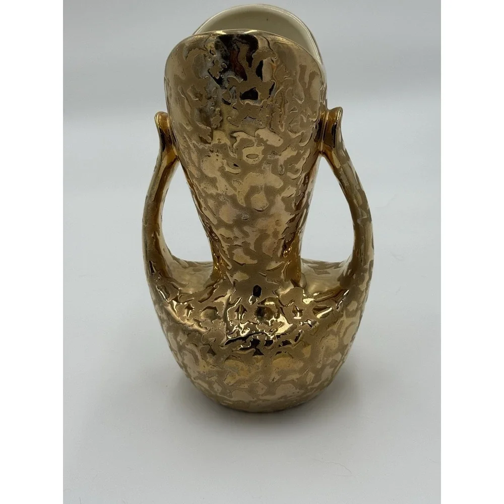 24  KT Weeping Gold Textured Ceramic Vase Glossy‎ Finish Made in U.S.A.